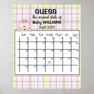 Poster Calendrier de devinette de date d'accouchement Aff