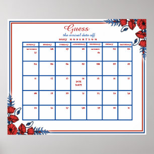 Poster Calendrier de devinette de date d'accouchement de 
