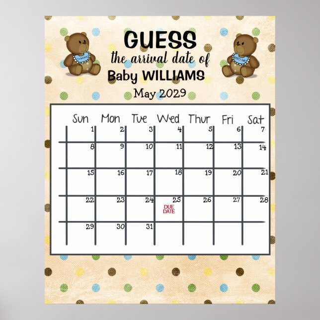 Poster Calendrier de devinette de date d'échéance avec af (Devant)