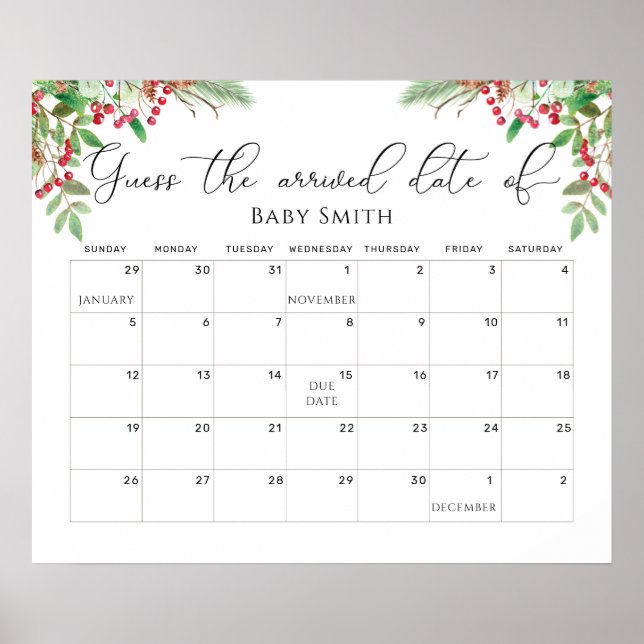 Poster Calendrier de devinette de date prévue à feuilles  (Devant)