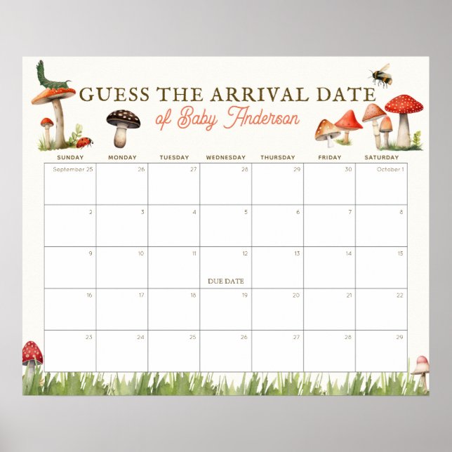 Poster Calendrier de devinette de date prévue Champignon  (Devant)
