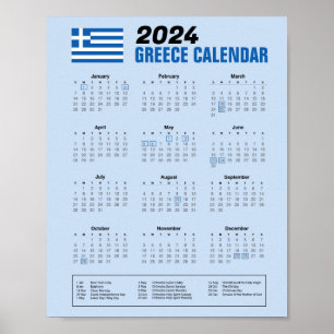 Poster Calendrier de Grèce avec fêtes grecques 2024 Téléc
