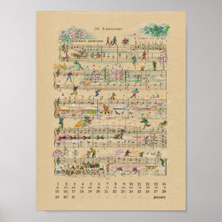 Poster Calendrier de janvier Notes Happy 2022