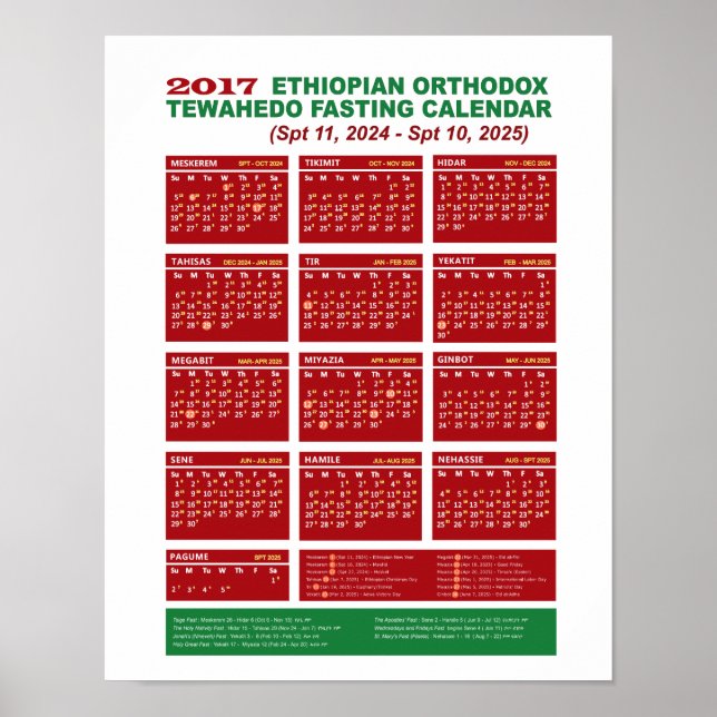 Poster Calendrier de jeûne orthodoxe éthiopien 2017 (Devant)