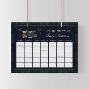 Poster Calendrier de la date prévue pour bébé ours en pel