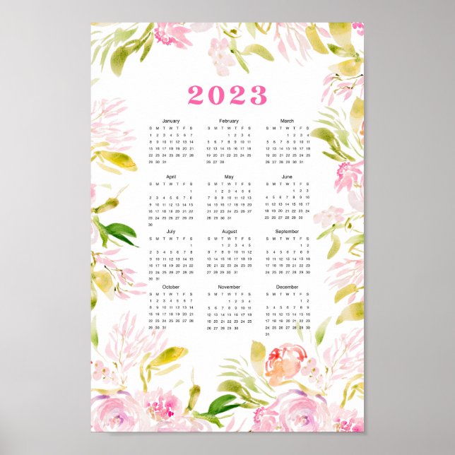 Poster Calendrier de la fleur aquarelle 2023 (Devant)