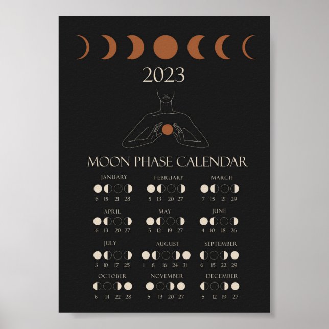 Poster Calendrier de la phase lune 2023 Wall Art (Devant)