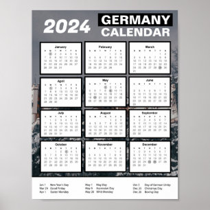 Poster Calendrier de l'Allemagne 2024 en anglais Téléch