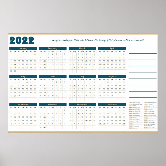 Poster Calendrier de l'année 2022 (Devant)