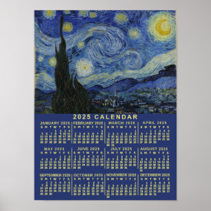Poster Calendrier de l'année 2025 Nuit étoilée ou Ajoutez