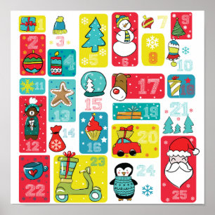 Poster Calendrier de l'Avent de Noël adorable