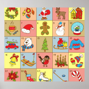 Poster Calendrier de l'Avent de Noël : Collection d'éléme