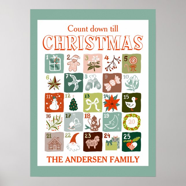 Poster Calendrier de l'Avent de Noël compte à rebours  (Devant)