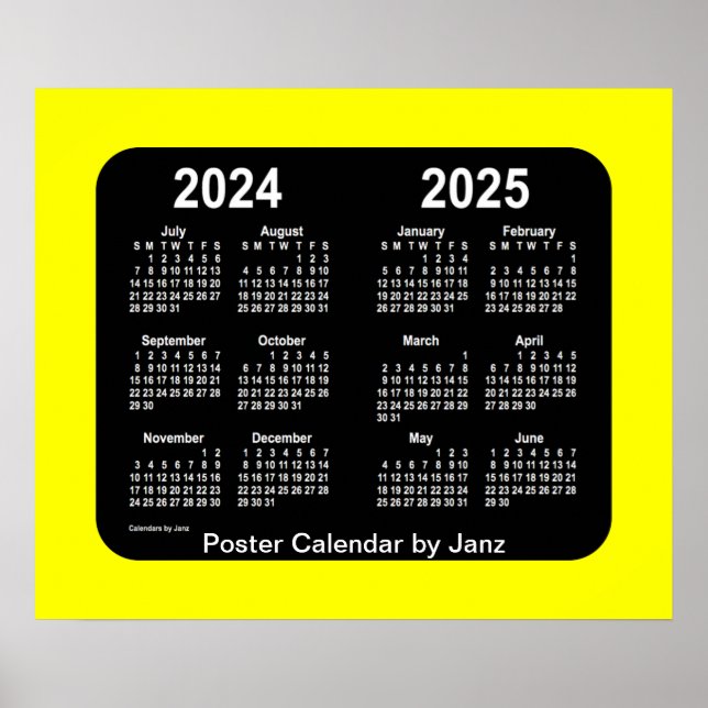 Poster Calendrier de l'école de néon jaune 2024-2025 par  (Devant)