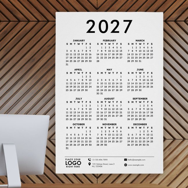 Poster Calendrier de logos d'entreprise Basic Modern 2027 (create your own personalized corporate business logo calendar 2027)