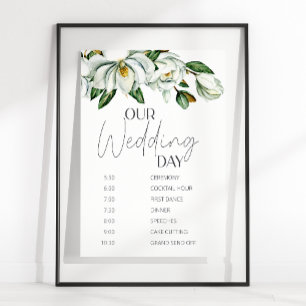 Poster Calendrier de mariage floral rustique Magnolia bla