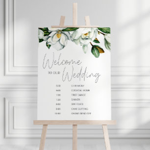 Poster Calendrier de mariage floral rustique Magnolia bla
