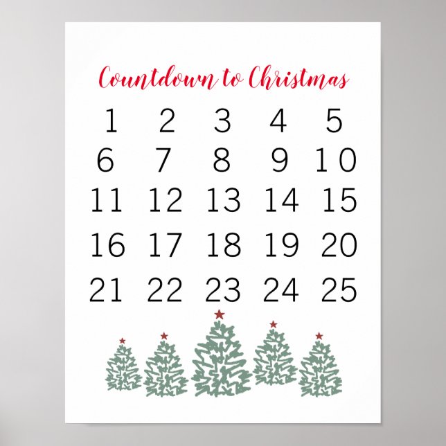 Poster Calendrier de Noël Compte à rebours avant Noël (Devant)