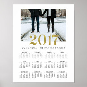 Poster Calendrier de photos de famille Simple Faux Or 201