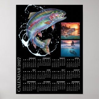 Poster Calendrier de photos de pêche 2027, pêche à la mou