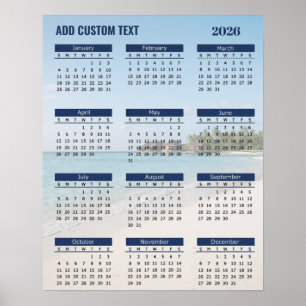 Poster Calendrier de plage 2026 avec texte personnalisé