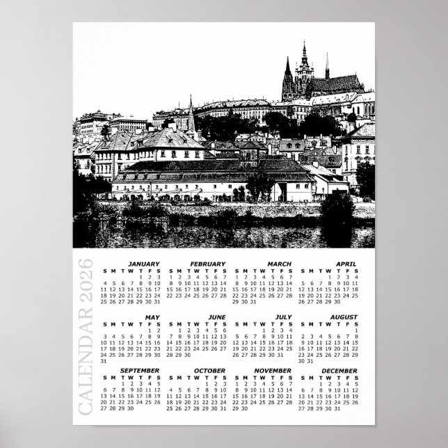 Poster Calendrier de Prague 2026, Château de Prague, Tché (Devant)