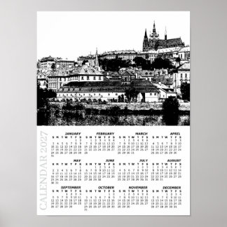 Poster Calendrier de Prague 2027, Château de Prague, Tché