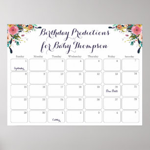 Poster Calendrier de prédiction d'anniversaire Baby Showe