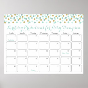 Poster Calendrier de prédiction d'anniversaire pour bébé 