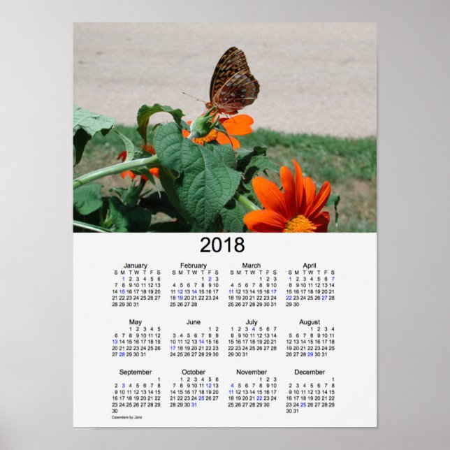 Poster Calendrier de vacances papillon 2018 par Janz Post (Devant)