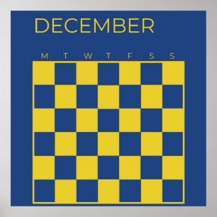 Poster Calendrier Décembre à carreaux non daté Bleu Citro