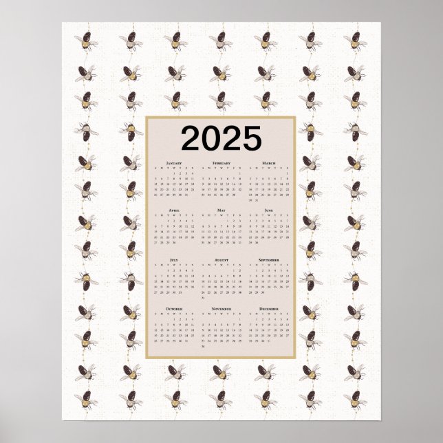 Poster Calendrier des abeilles de l'année 2025 (Devant)