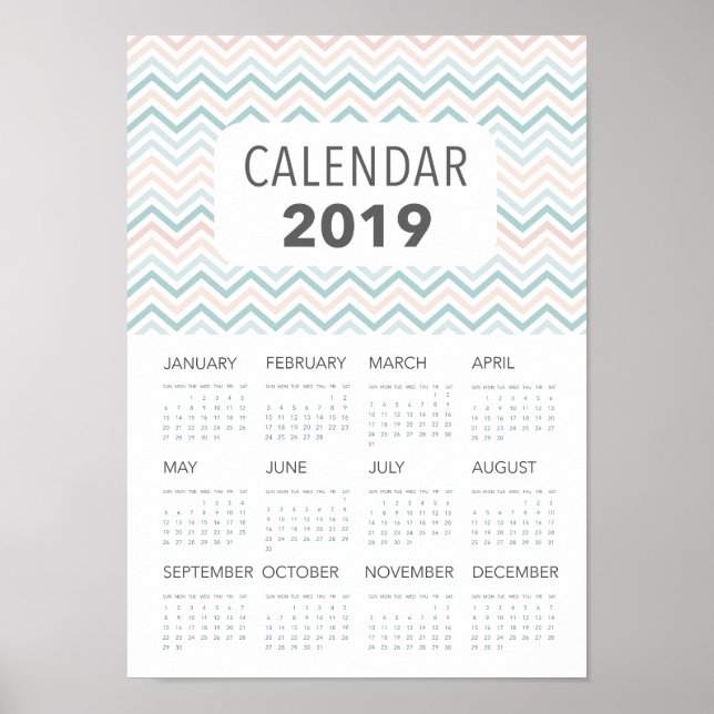 Poster Calendrier des chevrons rose et bleu 2019 (Devant)