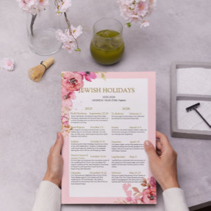 Poster Calendrier des fêtes juives 2025 2026 floral rose