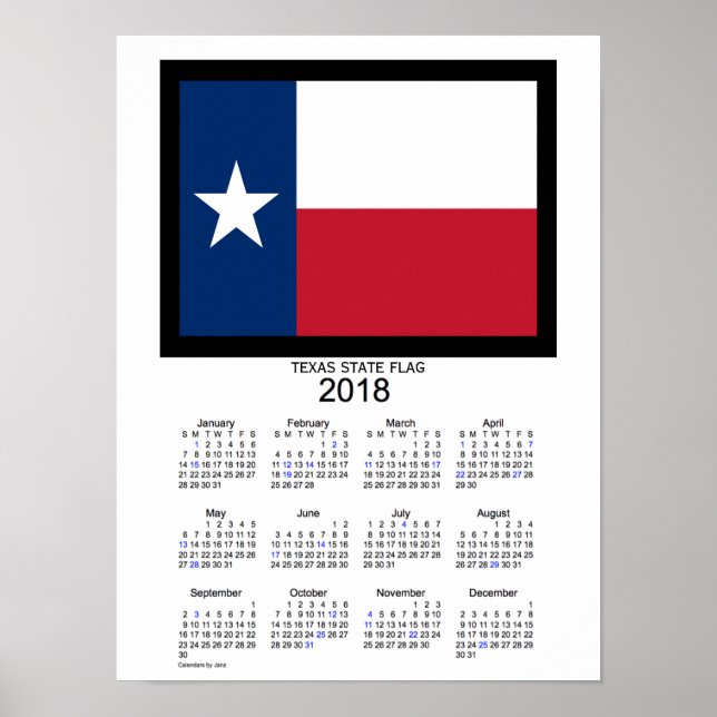 Poster Calendrier des jours fériés du drapeau de l'État d (Devant)