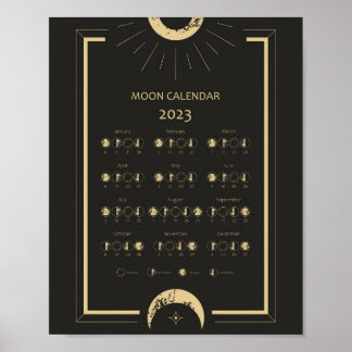 Poster Calendrier des phases de lune Cycle Lunaire 2023 A