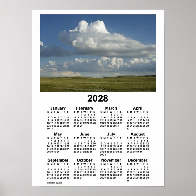 Poster Calendrier des Sandhills du Nebraska 2028 par Janz (Devant)