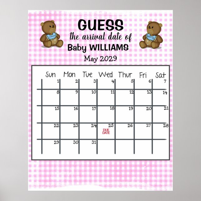 Poster Calendrier d'estimation de la date d'accouchement  (Devant)