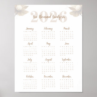 Poster Calendrier élégant sur une page Floral Script 2026