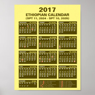 Poster Calendrier éthiopien 2017 pour les années 2024 et