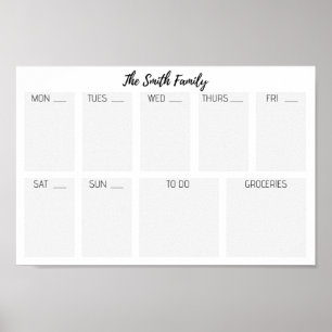 Poster Calendrier familial - À faire - Épicerie - Semaine