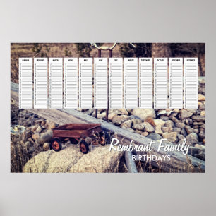 Poster Calendrier familial de naissance Wagon Rouge Nosta