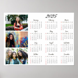 Poster Calendrier familial personnalisé 3 photos Collage