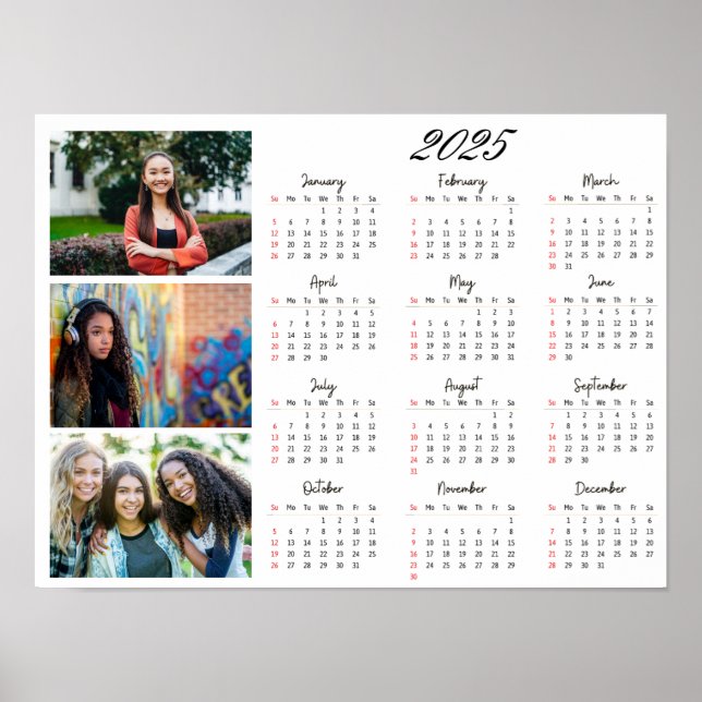 Poster Calendrier familial personnalisé 3 photos Collage  (Devant)
