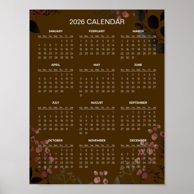 Poster Calendrier floral simple mais élégant 2026 |  (Devant)