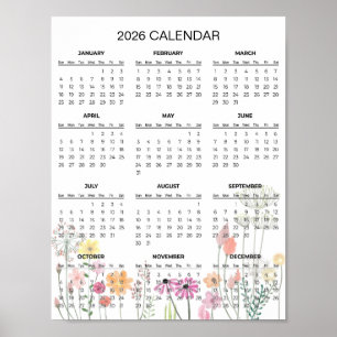 Poster Calendrier floral simple mais élégant 2026   