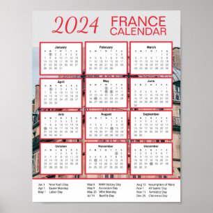 Poster Calendrier France 2024 en anglais Télécharger Pdf