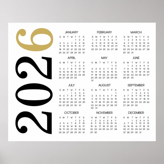 Poster Calendrier Gold Black 2026 moderne (Devant)