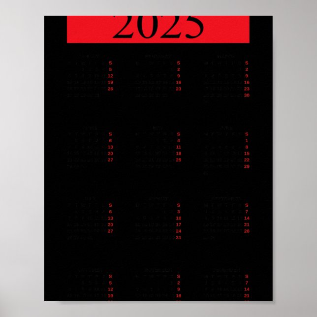 Poster Calendrier graphique du Nouvel An 2025 avec jours  (Devant)