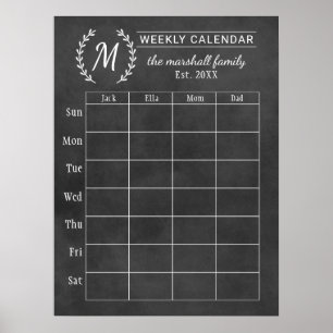Poster Calendrier hebdomadaire de la famille avec monogra